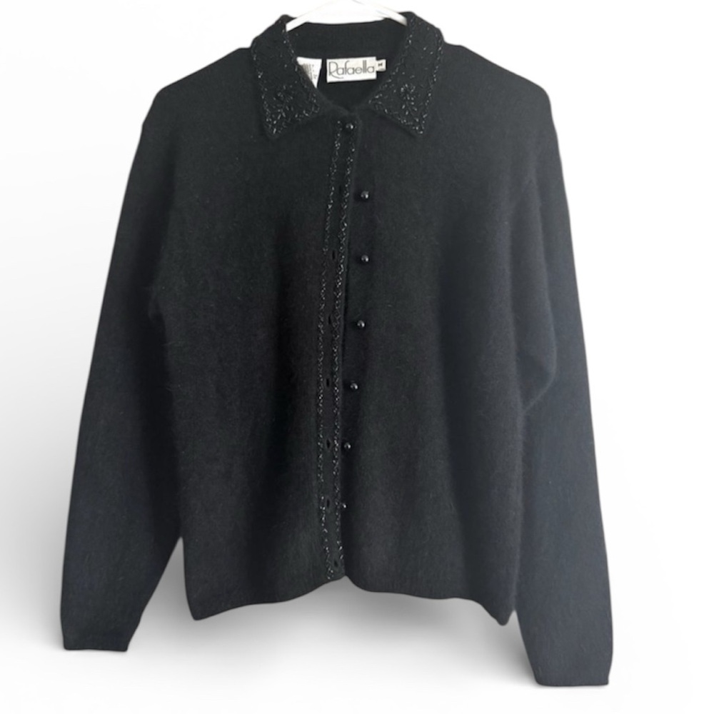 Vintage 90's Rafaella Angora Lambswool Beaded Collar Cardigan Sweater